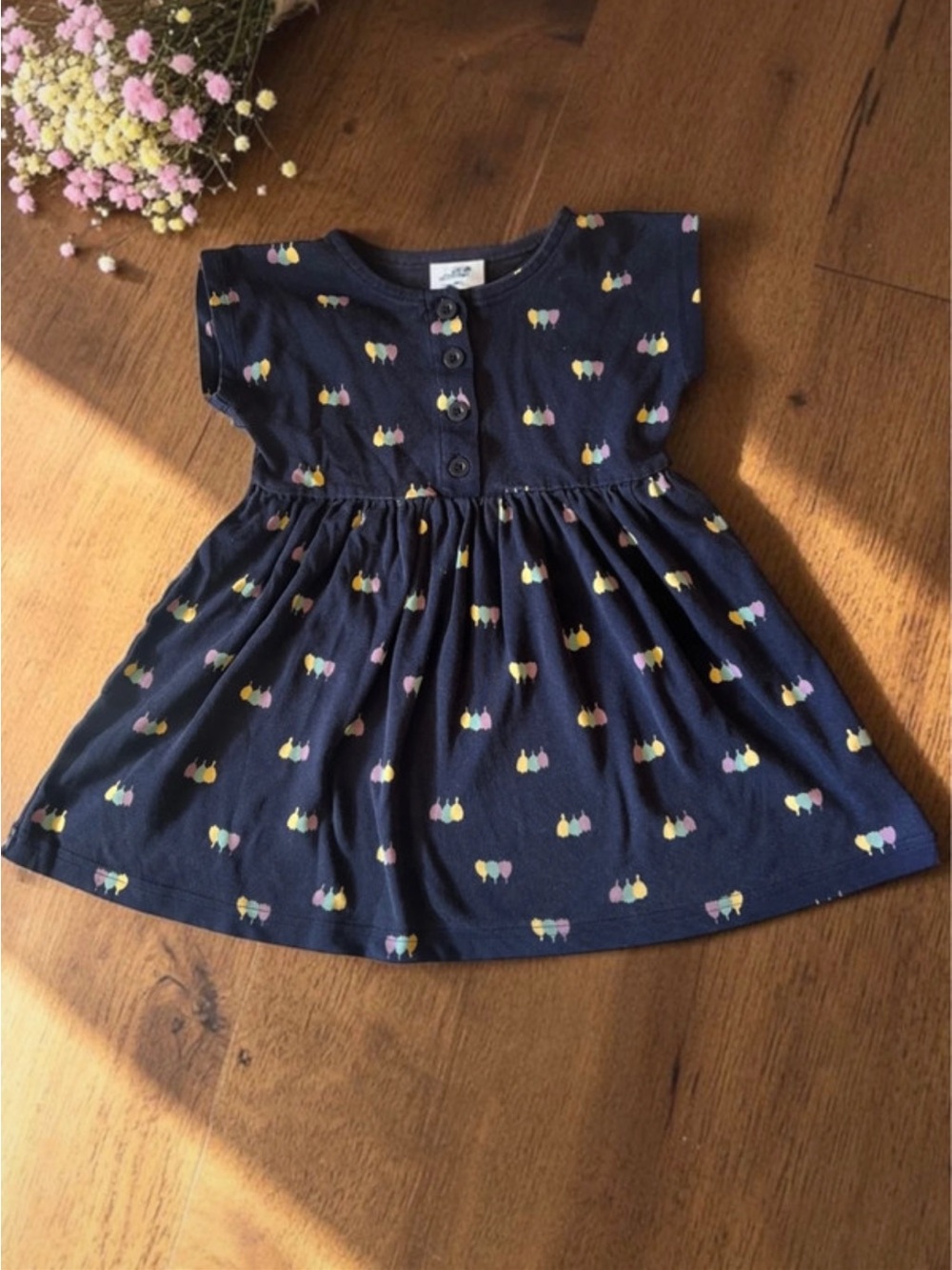 Hanna Andersson Girls Size 4 100 Navy Tulip Floral Cotton Dress